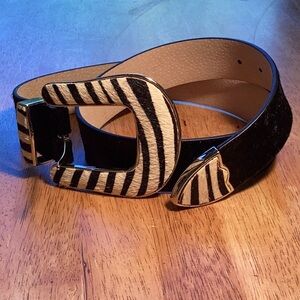 Lake Shore Drive Hair On Leather Animal Print Belt Gold Black Large